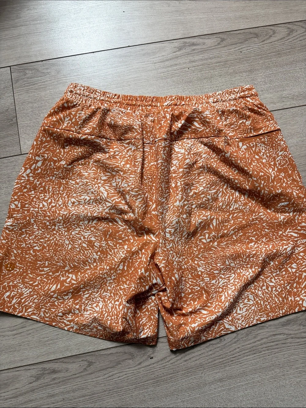 Lululemon Men’s Orange White Abstract Print Swim Shorts